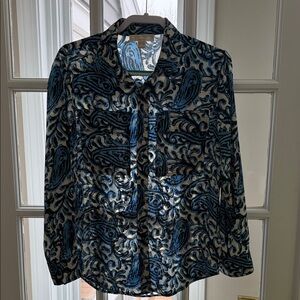 Michael Kors Blue and White Paisley Button-Down Shirt